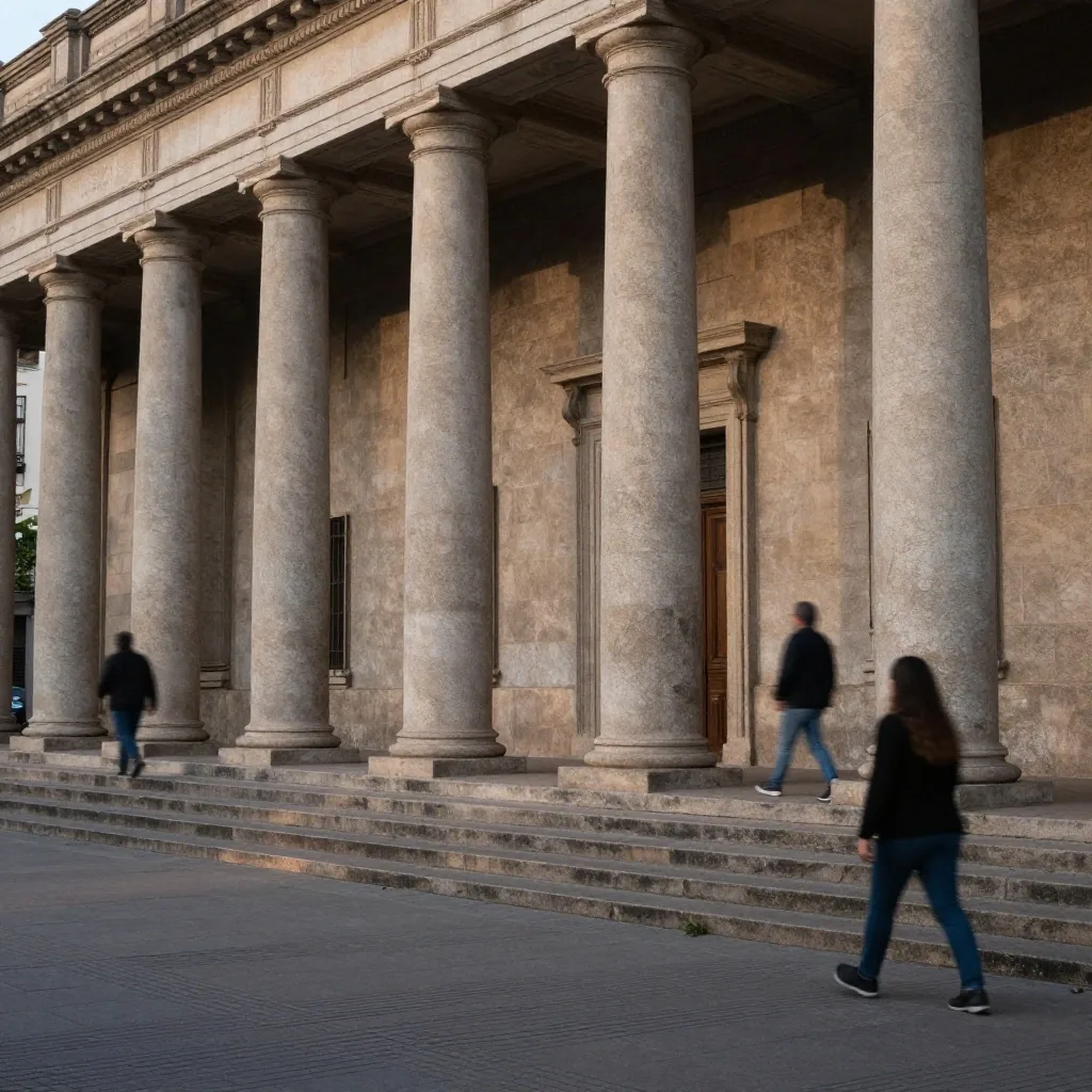 Fachada de piedra cívica en Buenos Aires con luz de mañana