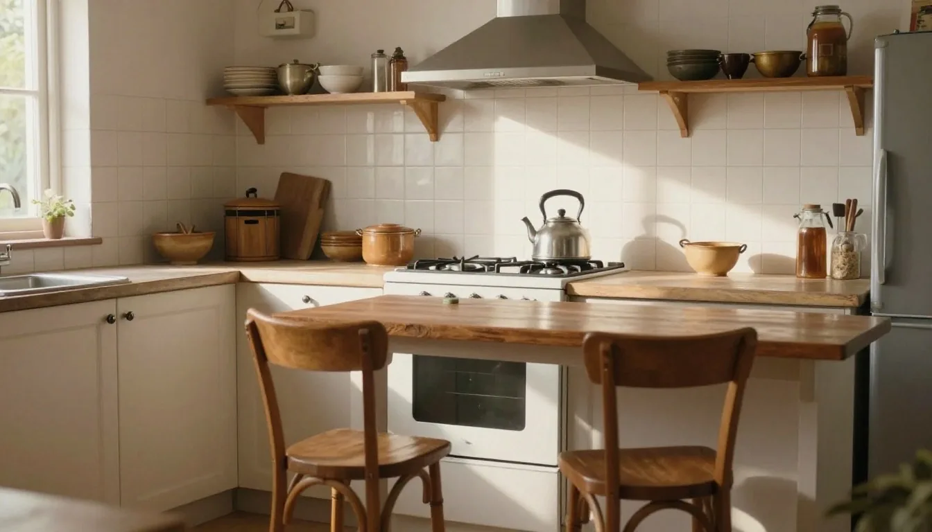 Mesa de cocina con comprobantes de aportes y mate bajo luz de tarde