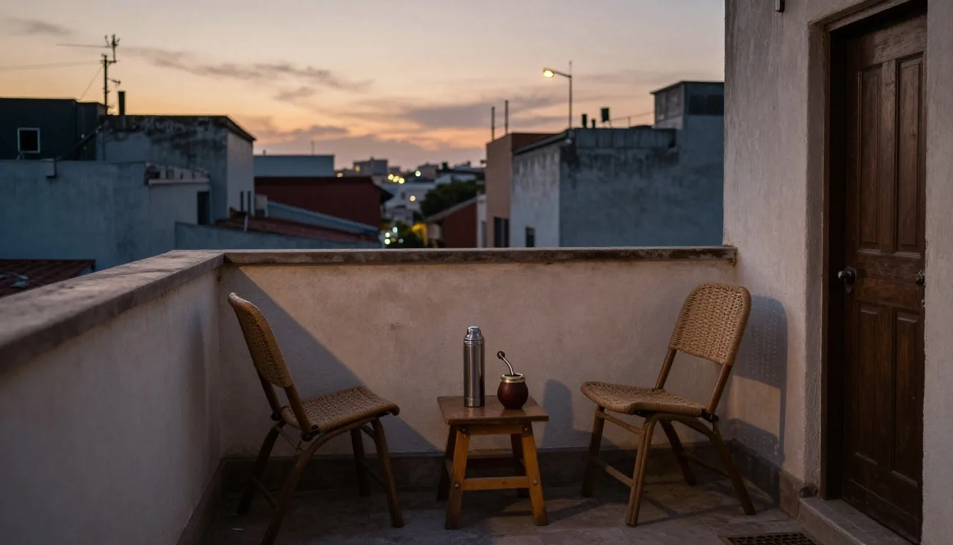 Mesa de cocina en Buenos Aires con papeles previsionales y mate bajo la luz de la tarde
