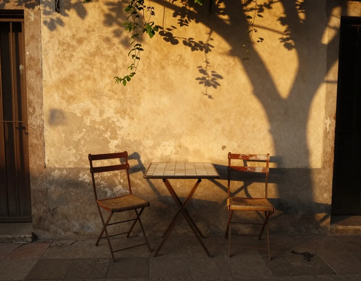 Patio porteño al atardecer con luz cálida